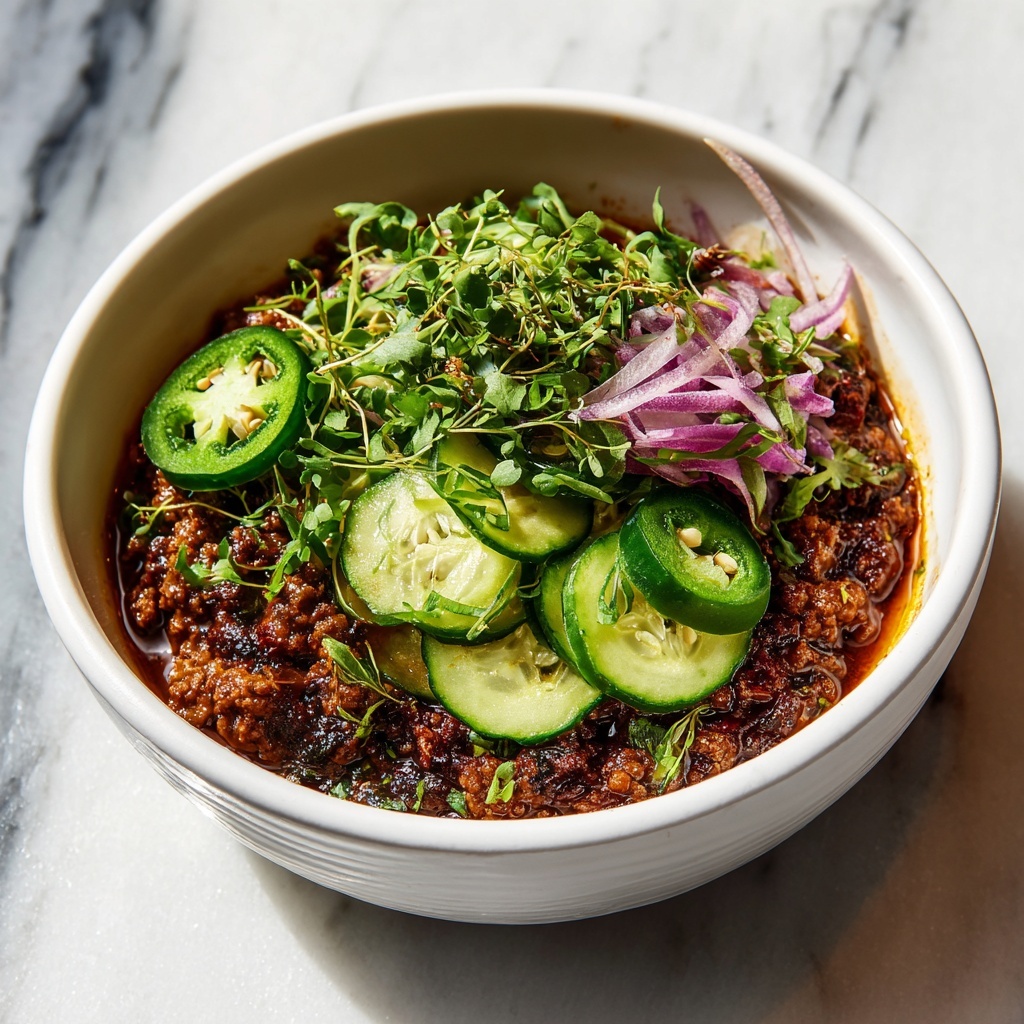 Spicy Korean Ground Beef with Refreshing Cucumber Salad Recipe - Recipe Image