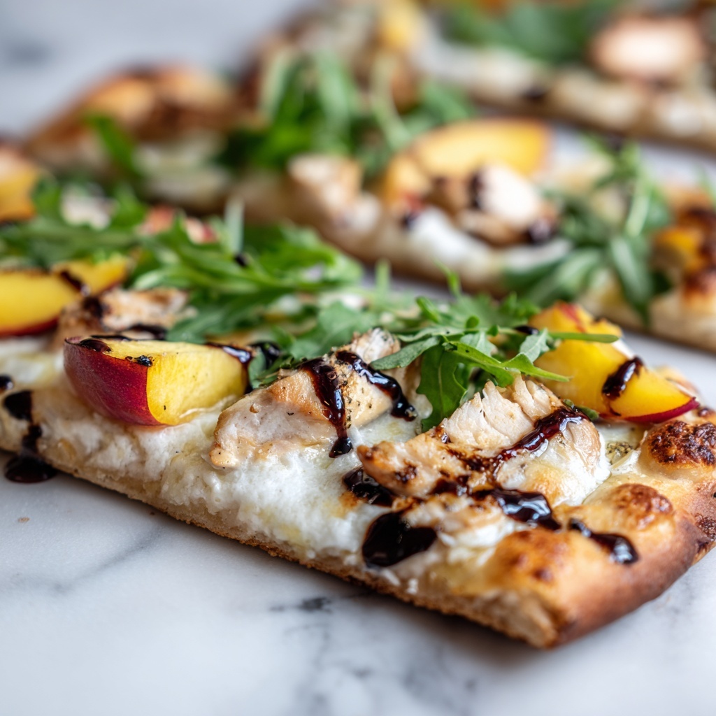 Savory Chicken Peach Ricotta Pizza with Arugula Bliss Recipe - Recipe Image