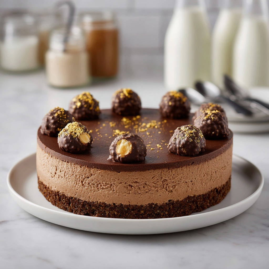 No-Bake Vegan Ferrero Rocher Cheesecake Recipe - Recipe Image