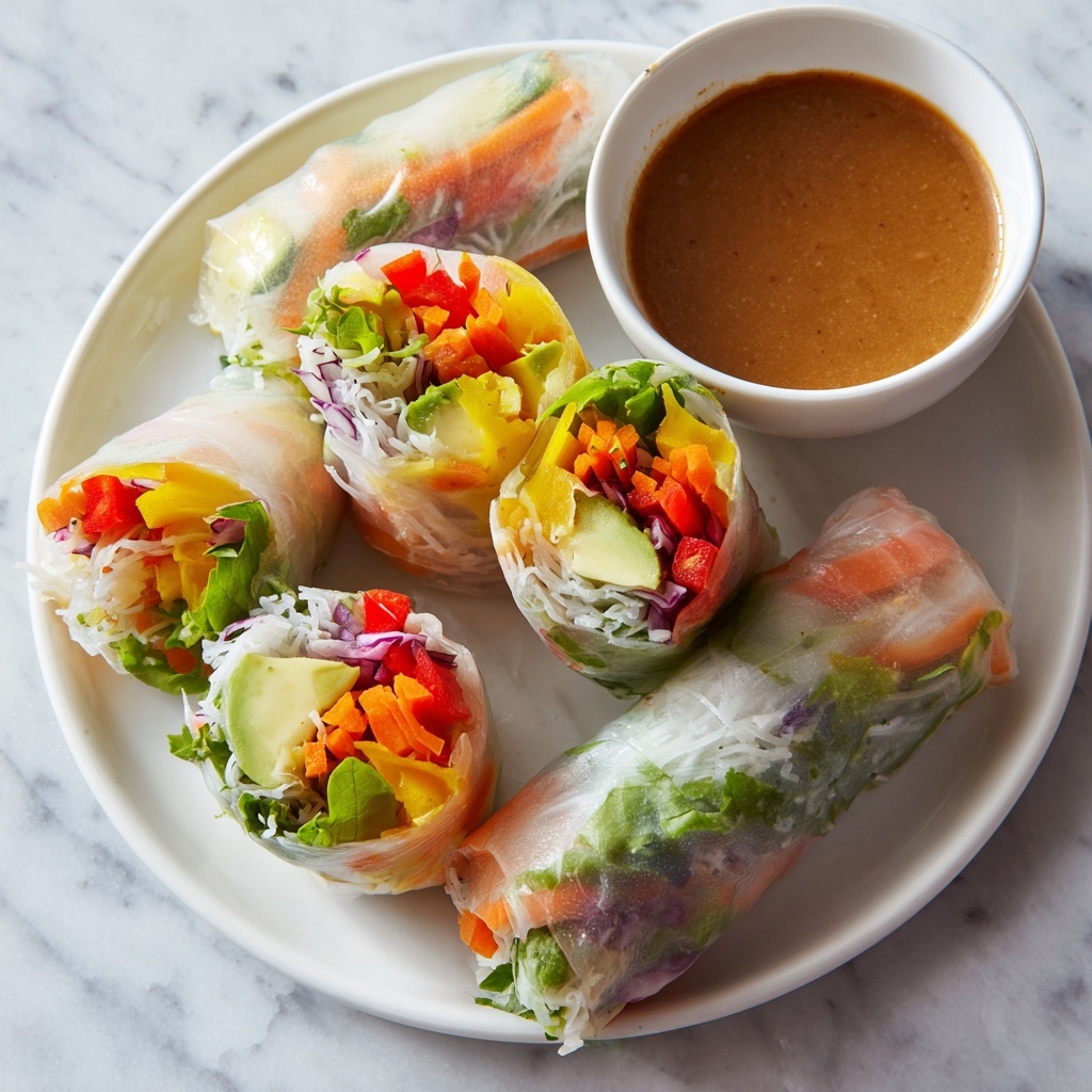 Vegan Summer Rolls with Fresh Vegetables and Peanut Dipping Sauce Recipe - Recipe Image