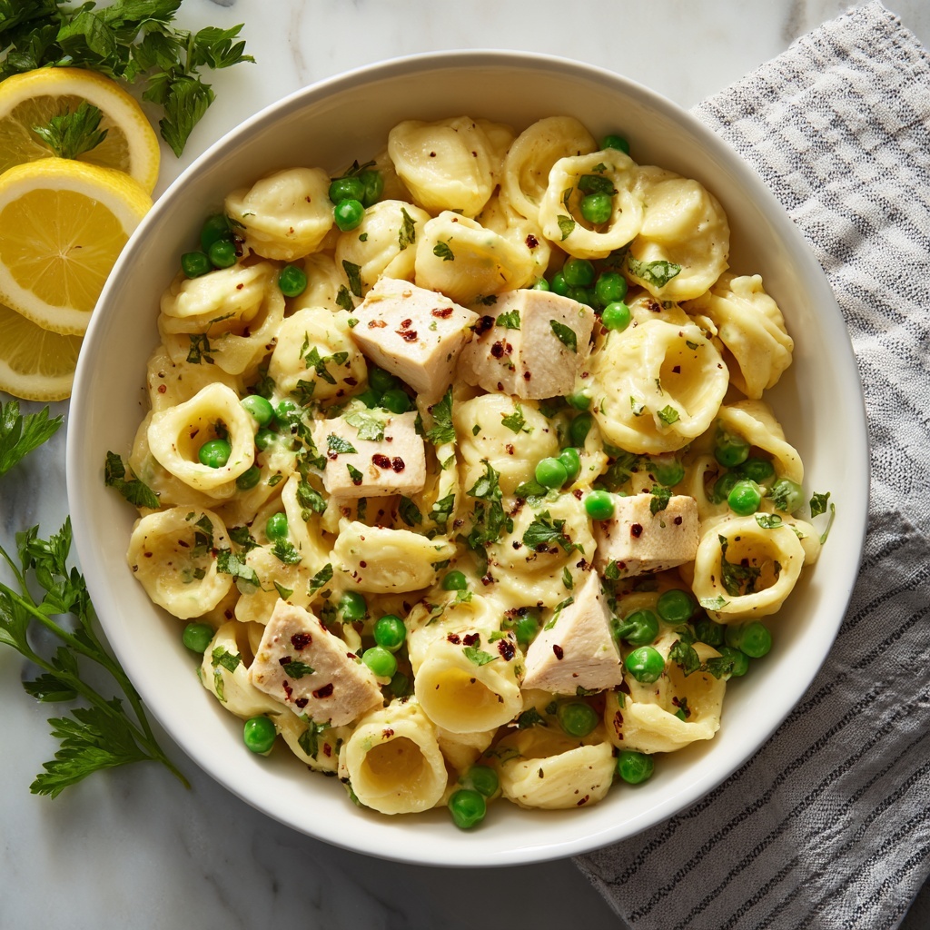 Vegan Creamy Lemon Pasta with Peas Recipe - Recipe Image
