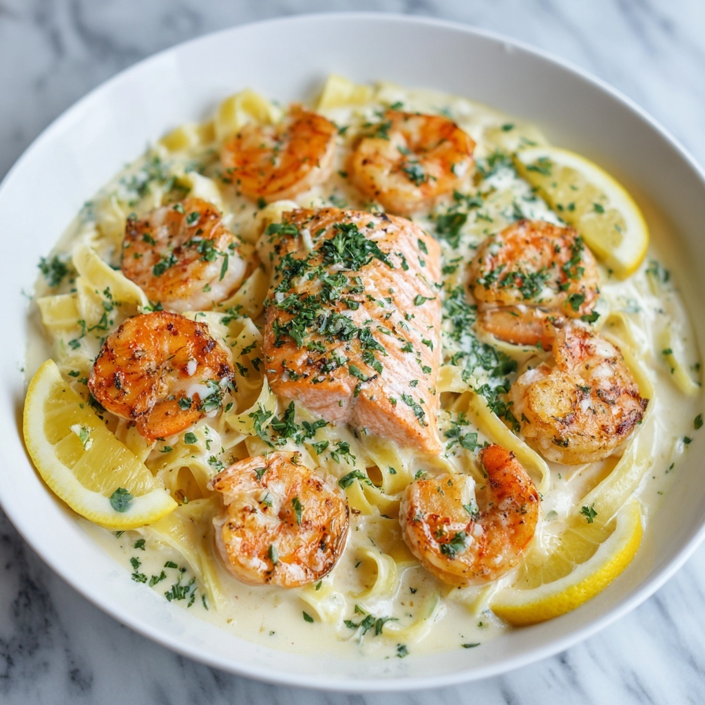 Salmon and Shrimp Alfredo Recipe - Recipe Image