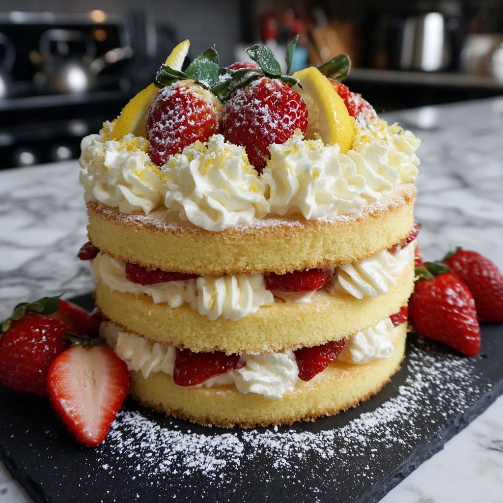 Strawberry Lemon Layer Cake Recipe - Recipe Image