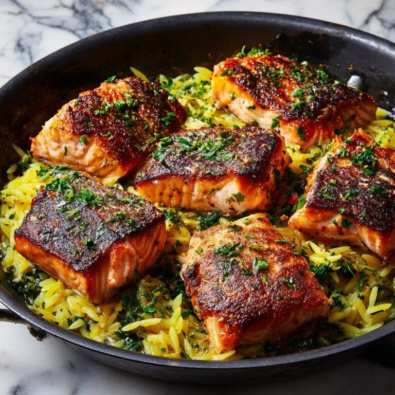 One Skillet Salmon with Lemon Orzo Recipe