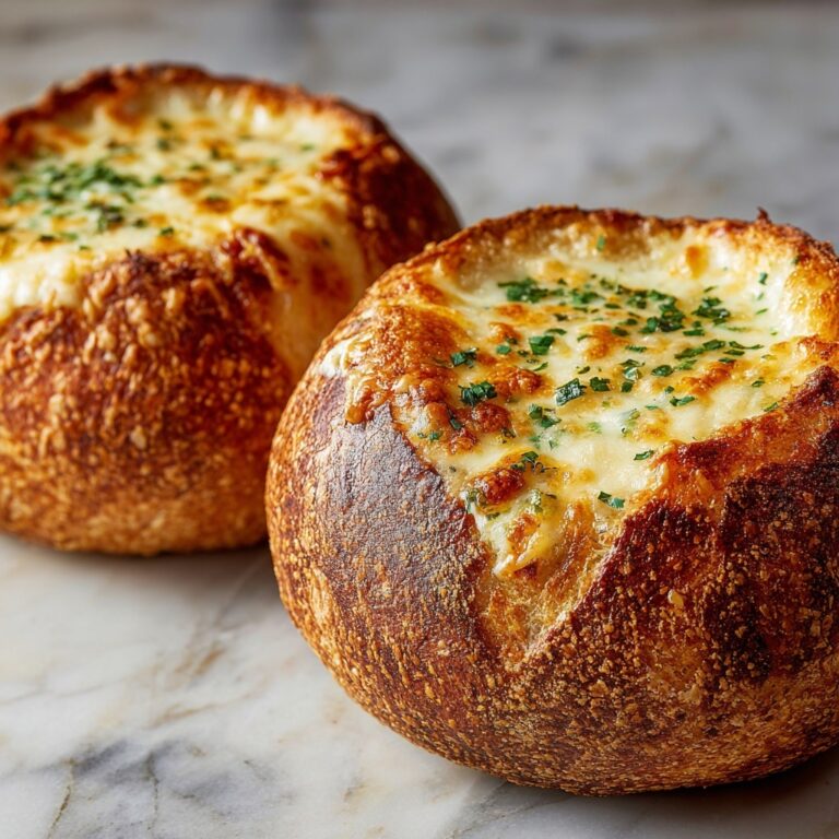Creamy French Onion Soup Baked in Bread Bowls Recipe