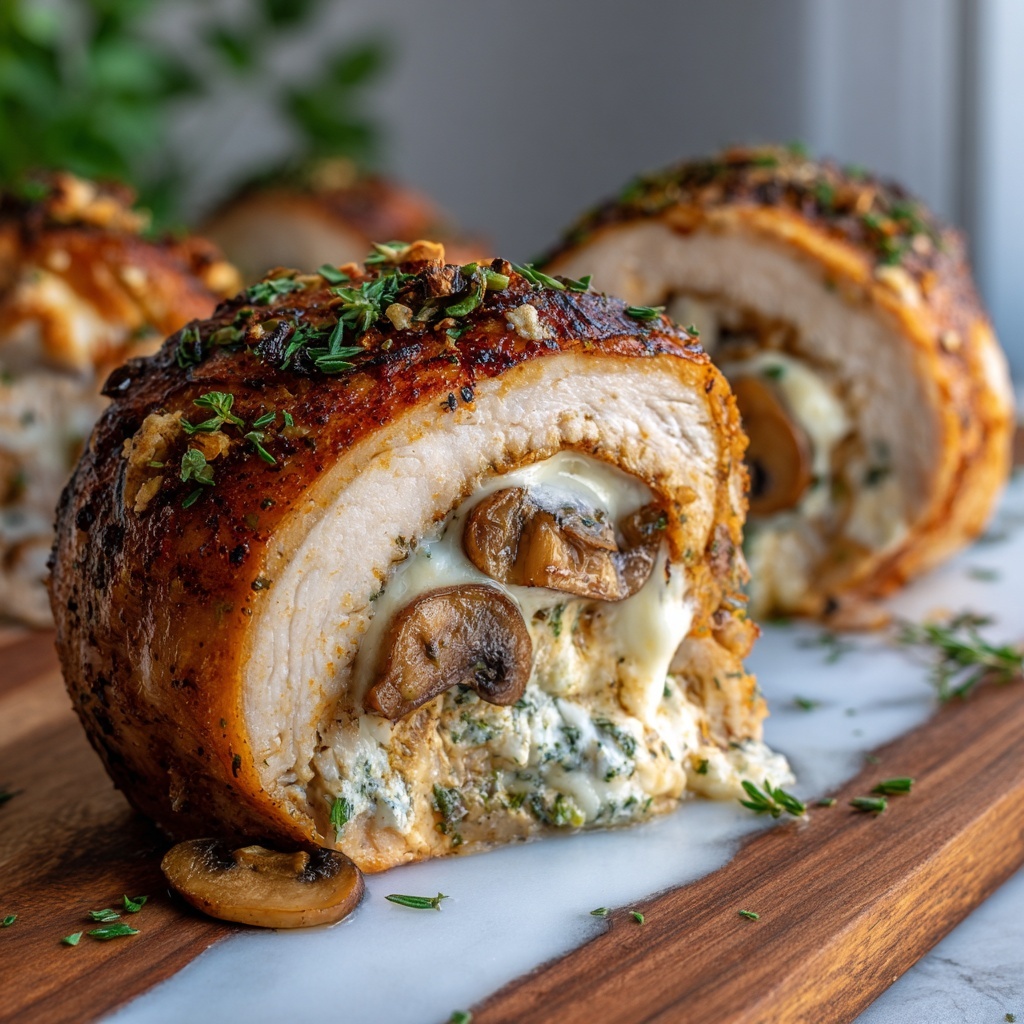 Cheesy Garlic Butter Mushroom Stuffed Chicken Delight Recipe - Recipe Image