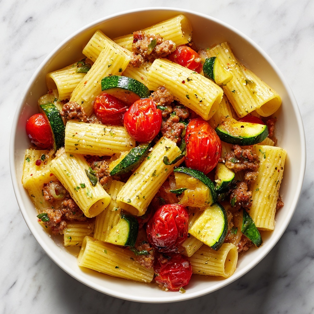 Rigatoni with Sausage, Tomatoes, and Zucchini Recipe - Recipe Image