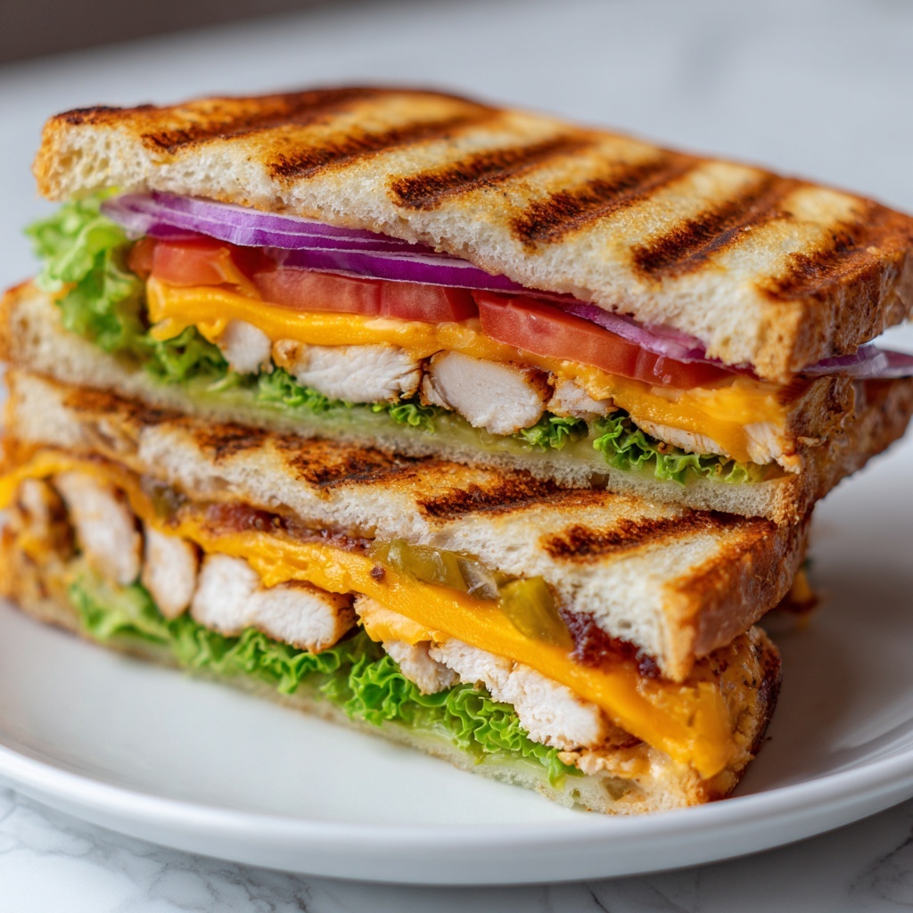 BBQ Chicken Panini with Bacon, Cheddar, and Fresh Vegetables Recipe - Recipe Image