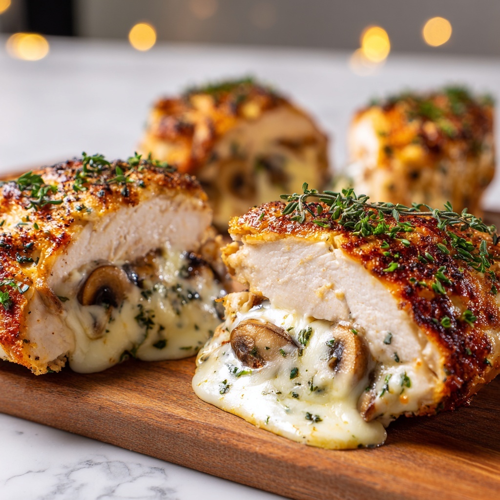 Cheesy Garlic Butter Mushroom Stuffed Chicken Delight Recipe - Recipe Image