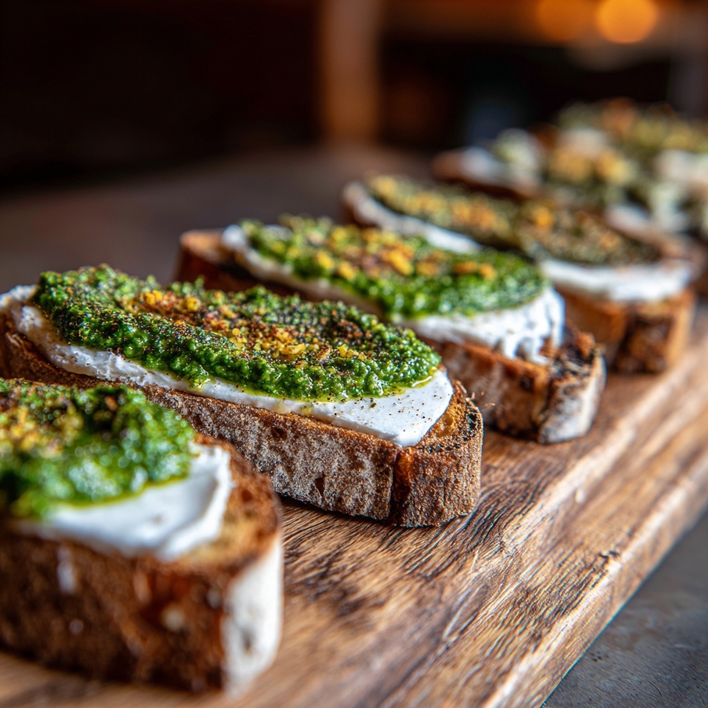 Gluten Free Pesto Goat Cheese Crostini: 5 Flavorful Steps Recipe - Recipe Image