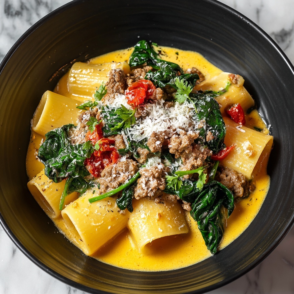 Sausage Rigatoni with Spinach Recipe - Recipe Image