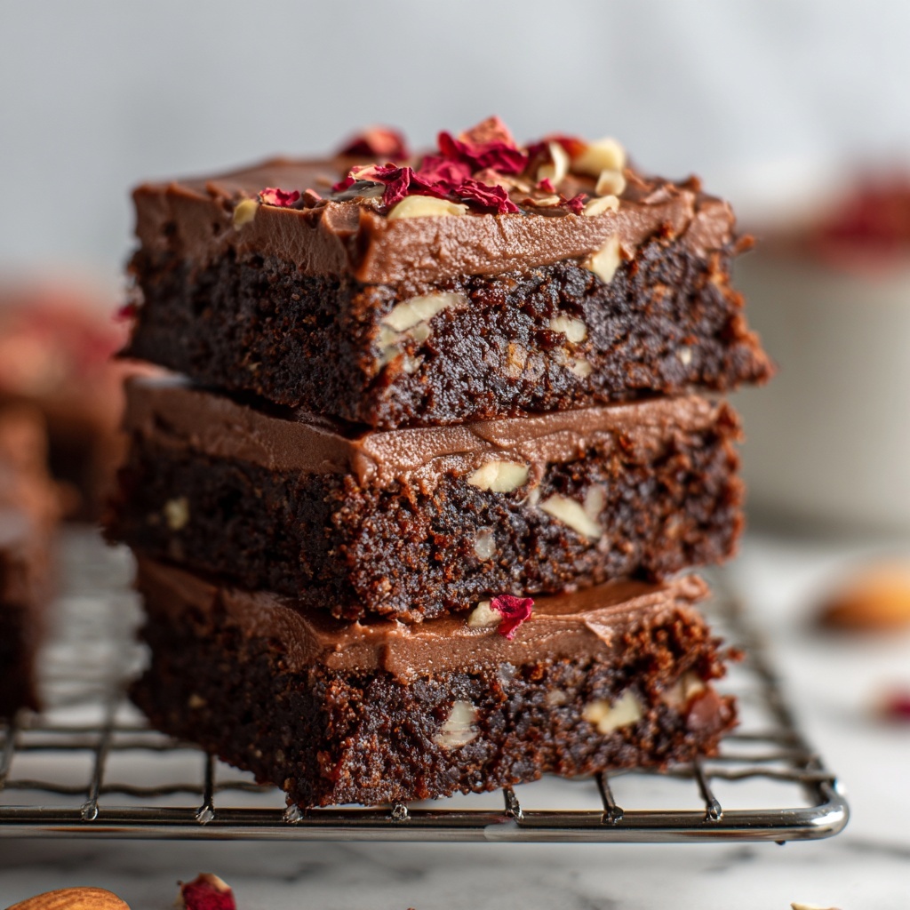 No Bake Date Brownies with Vegan Chocolate Ganache and Toasted Hazelnuts Recipe - Recipe Image