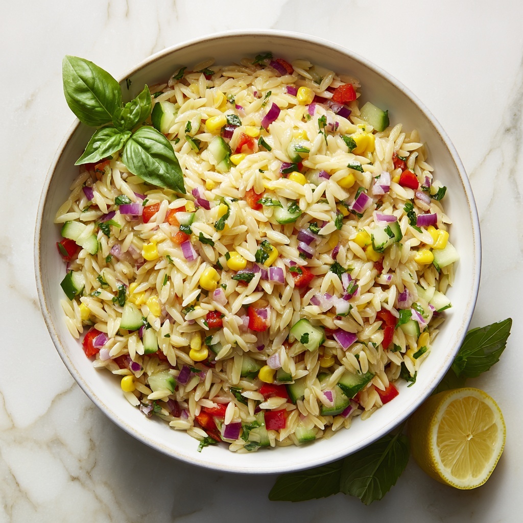Lemony Rainbow Orzo Salad Recipe - Recipe Image