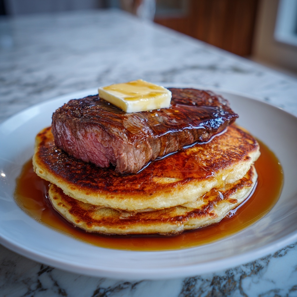 Steak and Pancake Breakfast Plate Recipe - Recipe Image