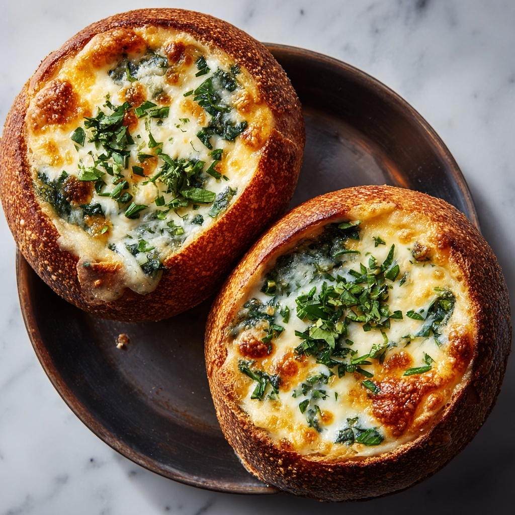 Creamy French Onion Soup Baked in Bread Bowls Recipe - Recipe Image