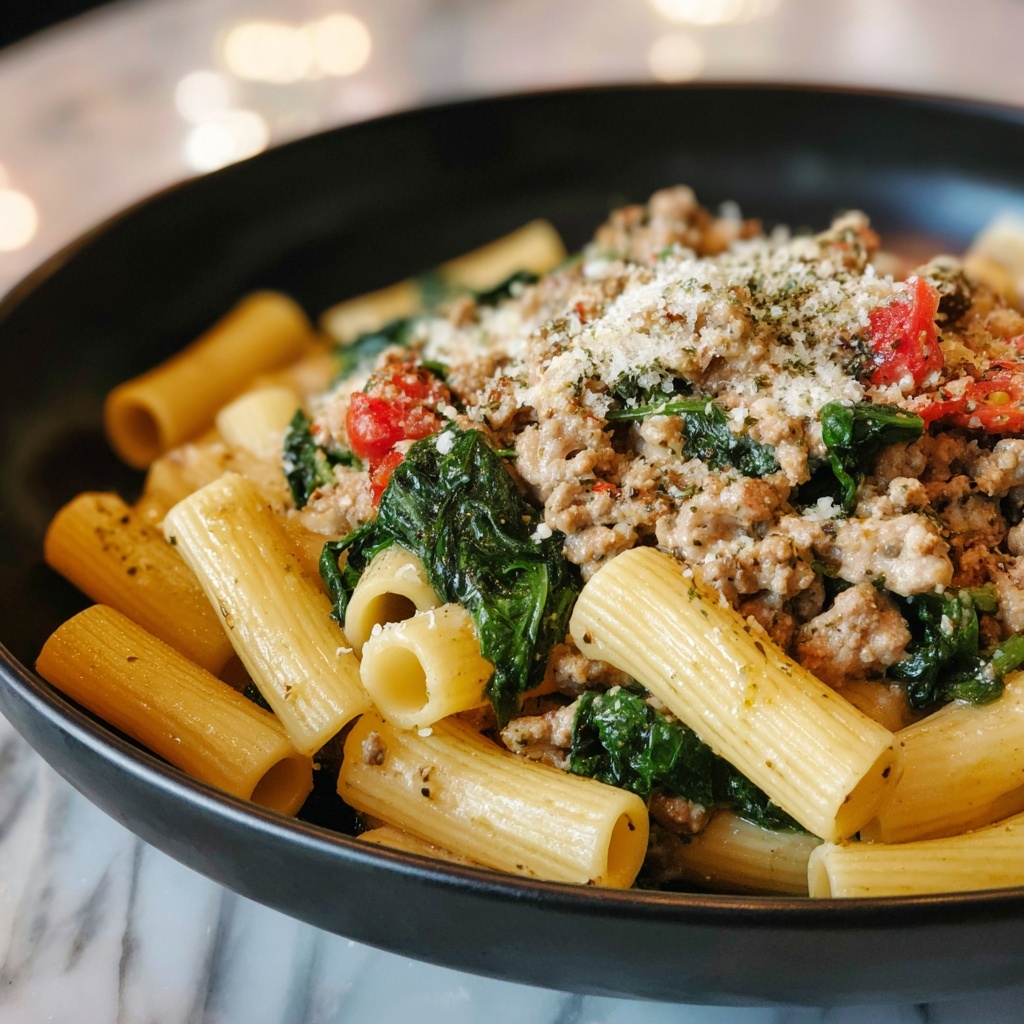 Sausage Rigatoni with Spinach Recipe - Recipe Image