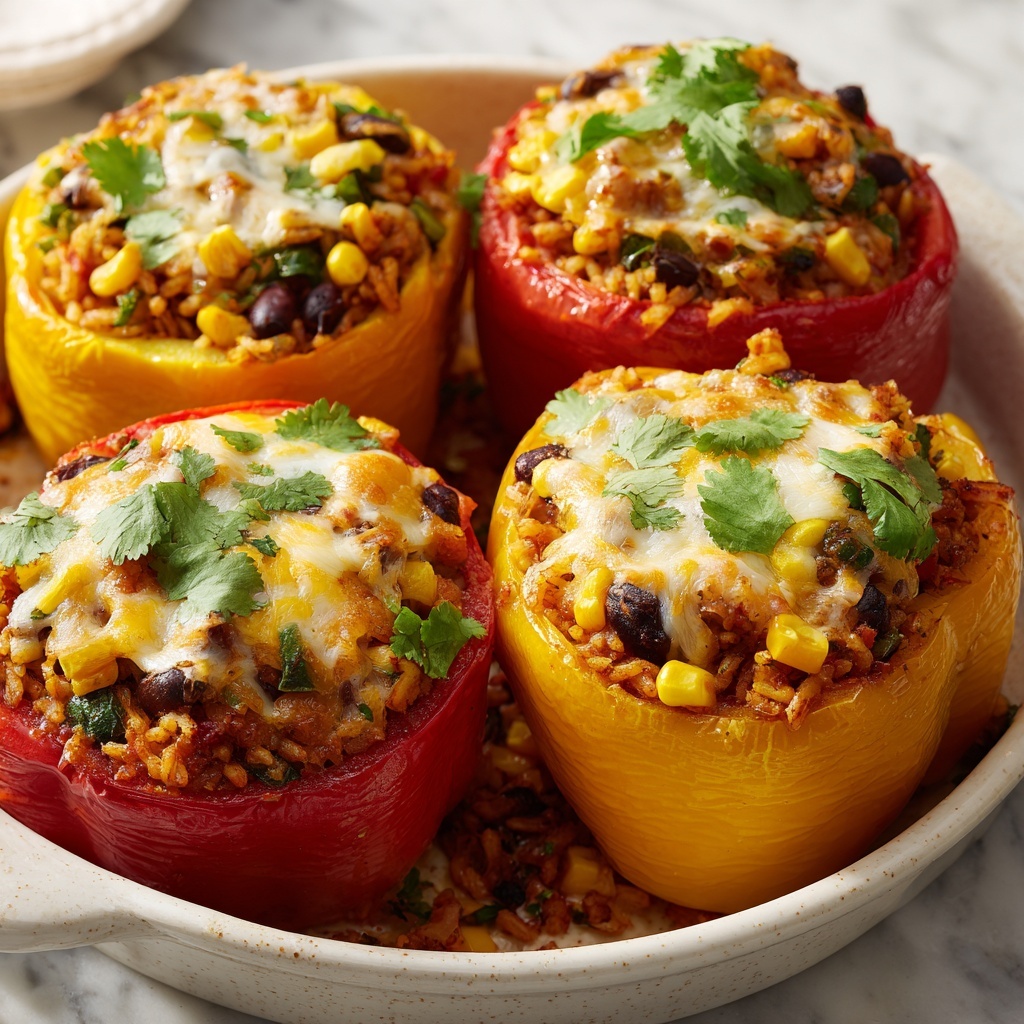 Stuffed Bell Peppers with Melted Cheese Recipe - Recipe Image