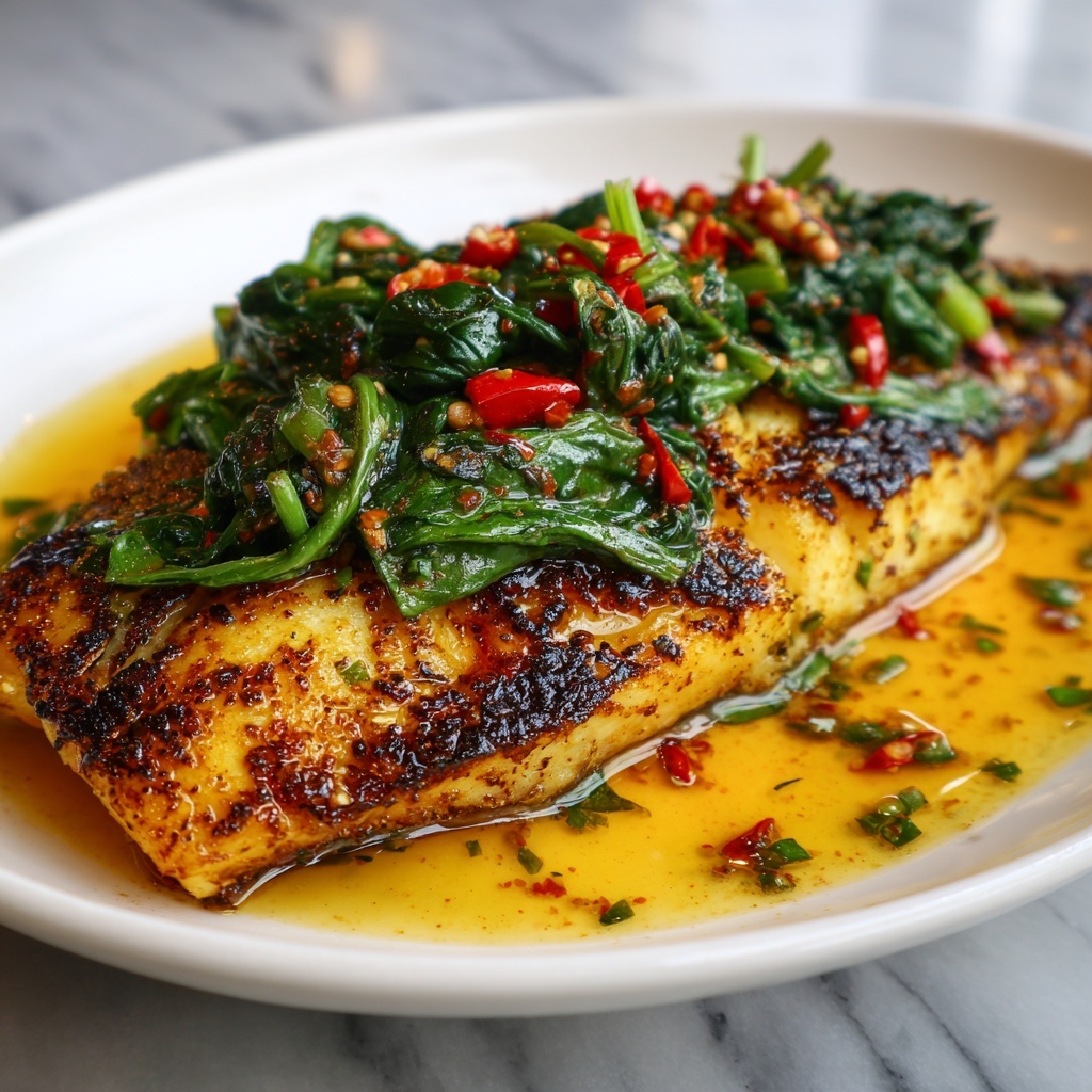 Pan-Fried Sea Bass with Chili and Greens Recipe - Recipe Image