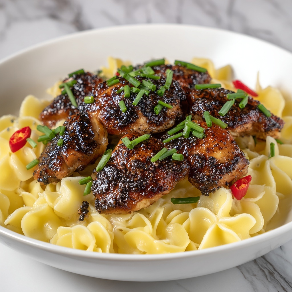 Sweet and Spicy Honey Pepper Chicken with Creamy Macaroni and Cheese Recipe - Recipe Image