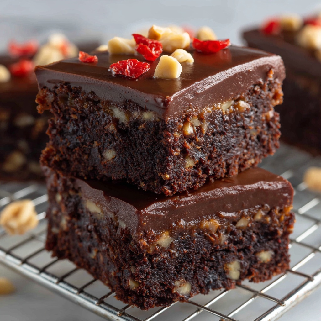 No Bake Date Brownies with Vegan Chocolate Ganache and Toasted Hazelnuts Recipe - Recipe Image