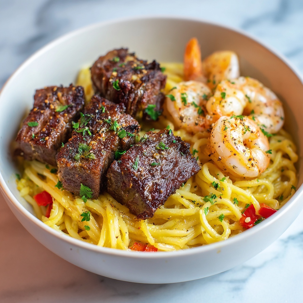 Mouthwatering Calabrian Steak and Shrimp Bucatini Delight Recipe - Recipe Image