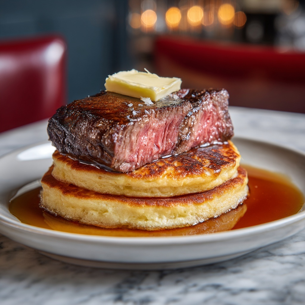 Steak and Pancake Breakfast Plate Recipe - Recipe Image
