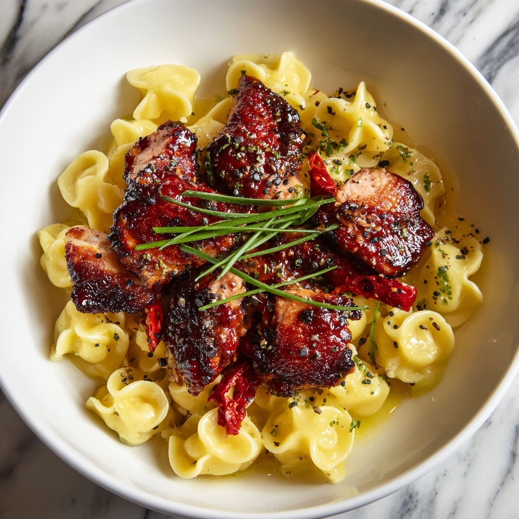 Sweet and Spicy Honey Pepper Chicken with Creamy Macaroni and Cheese Recipe - Recipe Image